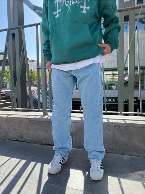 Buz Mavi Erkek Baggy Jeans