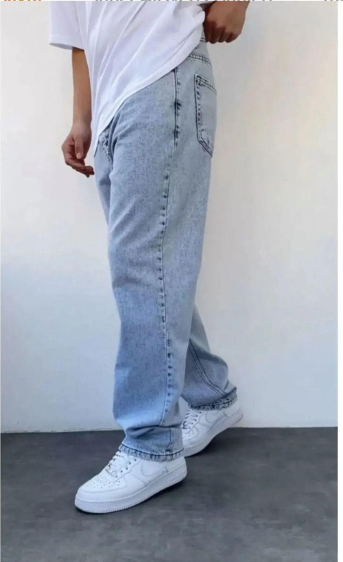 Rahat Kalıp Buz Mavi Erkek Baggy Jeans
