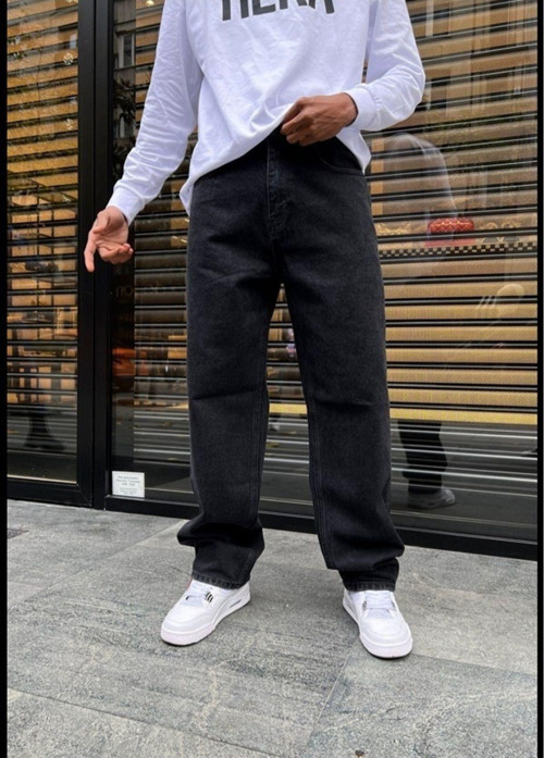 KOPYA - Erkek Baggy Fly Loose Fit Jeansi Kemer Arkası Lastikli Kot Pantolon