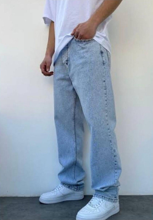 Erkek Baggy Fly Loose Fit Jeansi Kemer Arkası Lastikli Kot Pantolon