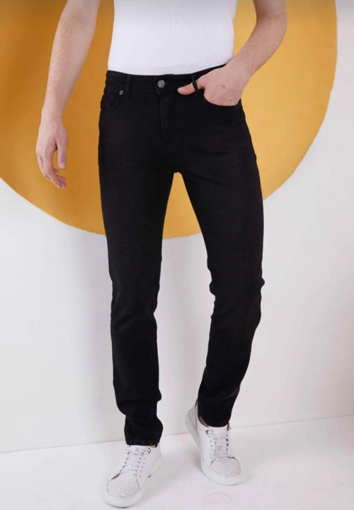 Erkek Siyah Düz Klasik Slim Fit Tom Raider Likralı Kot Pantolon