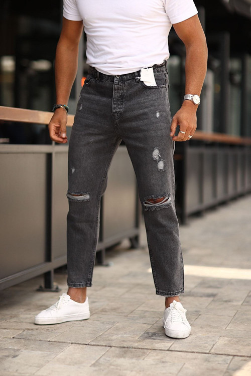 Füme Renk Rahat Kalıp Yırtık Model Kot Pantolon