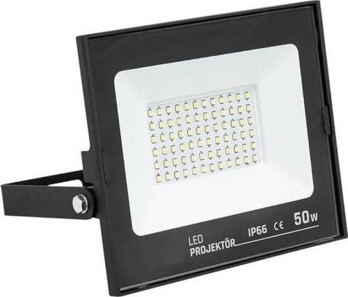 50W Suya Dayanıklı Dış Mekan Led Projektör Beyaz 6500K IP66 Siyah Kasa