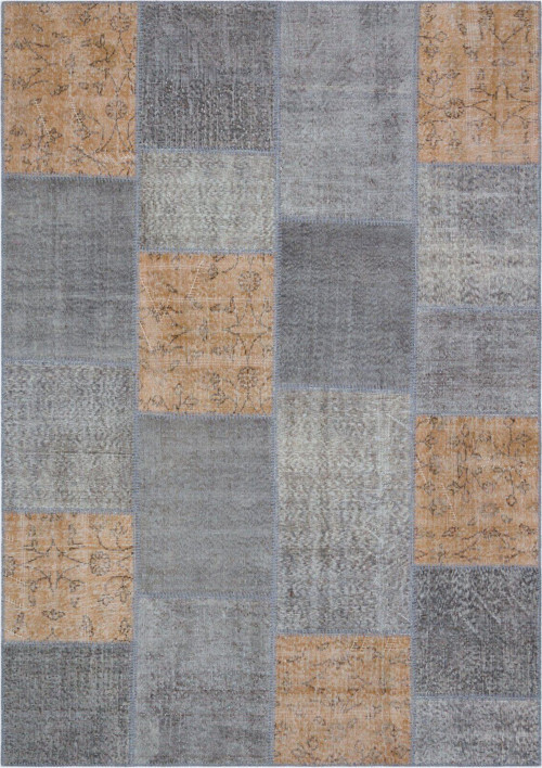 Geneleksel El Dokuma Kahve Gri Rengi Patchwork Halı