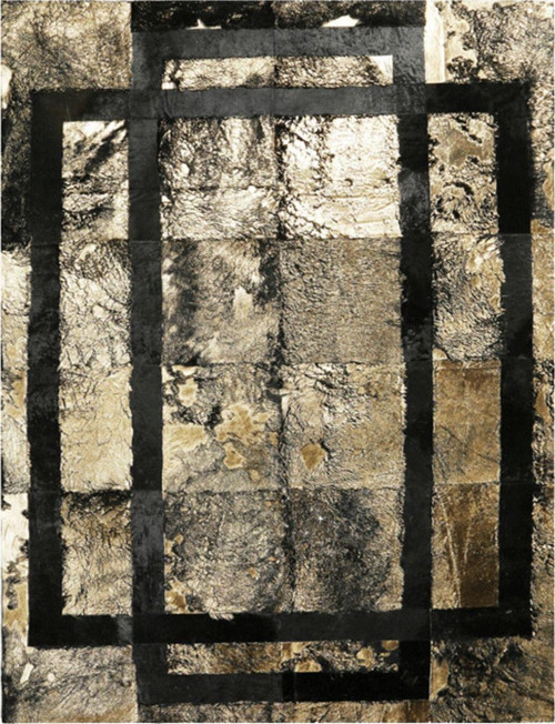 Gold Varaklı Siyah Rengi Patchwork Deri Halı