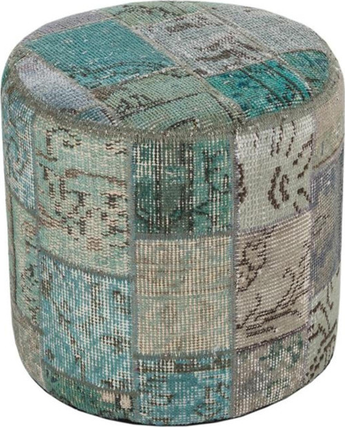 Buz Mavi Rengi El Dokuma Yuvarlak Patchwork Puf