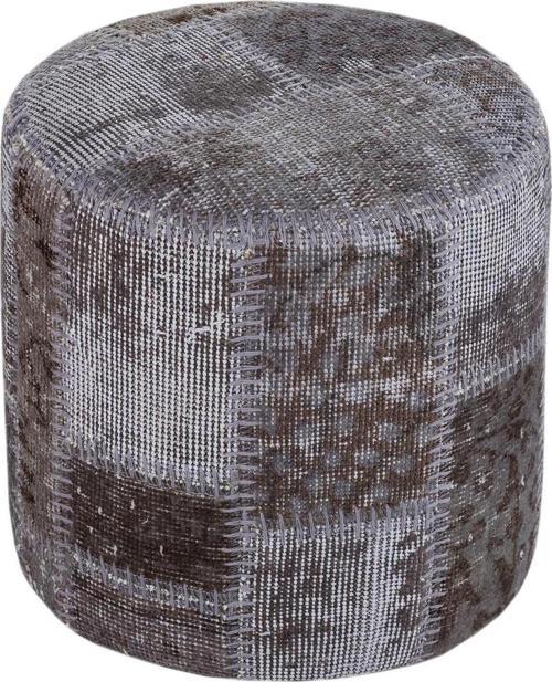 Gerçek El Dokuma Gri Rengi Patchwork Puf