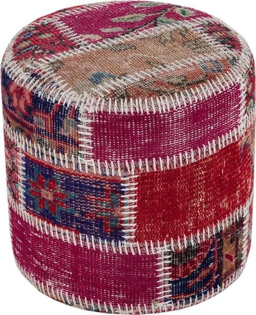 Renkli El Dokuma Çiçekli Desen Patchwork Puf
