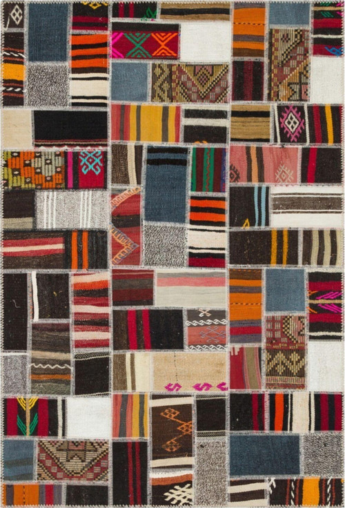 Açik Grı Gümüş Rengi Anadolu El Dokuma Patchwork Halı-120X180
