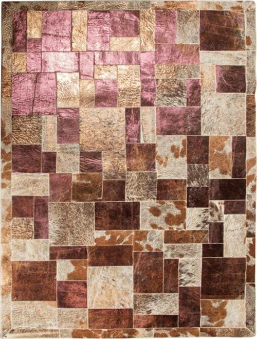 Bakır Pembe Kahverengi Patchwork Deri Halı