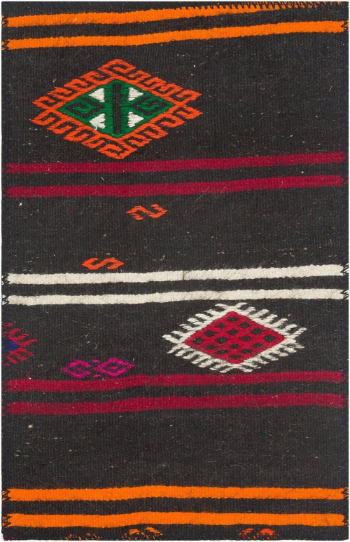El Dokuma Siyah Rengi Geometrik Desen Kilim Paspas