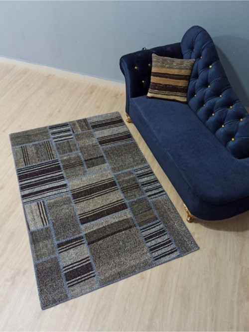 Gümüş Siyah Rengi Çizgili Anadolu El Dokuma Kilim-120X180