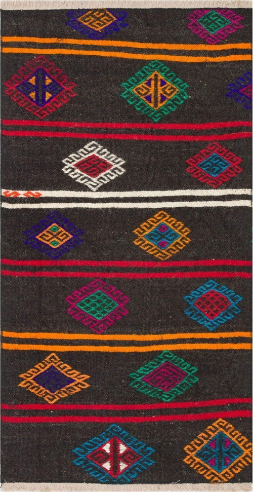 Çok Renkli El Dokuma Keçi Kılı Yün Kilim
