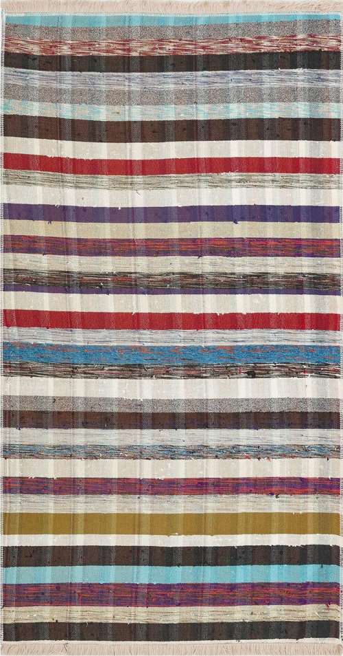 Gerçek El Dokuma Renkli Desen Vintage Kilim