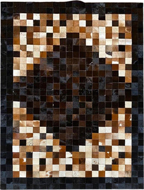 Krem Kahverengi Renk Patchwork Deri Halı