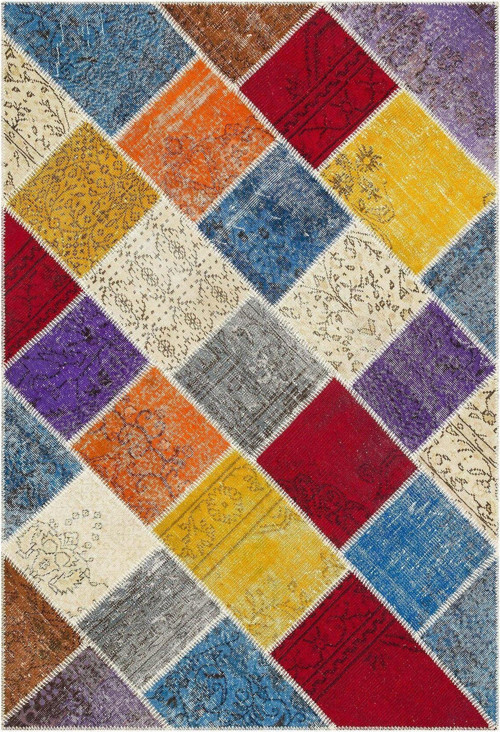 Geneleksel El Dokuma Çok Renkli Patchwork Halı