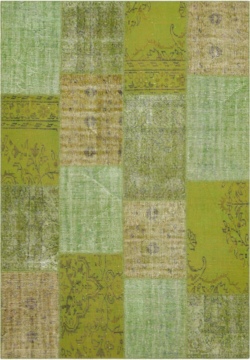 Geneleksel El Dokuma Yeşil Rengi Patchwork Halı