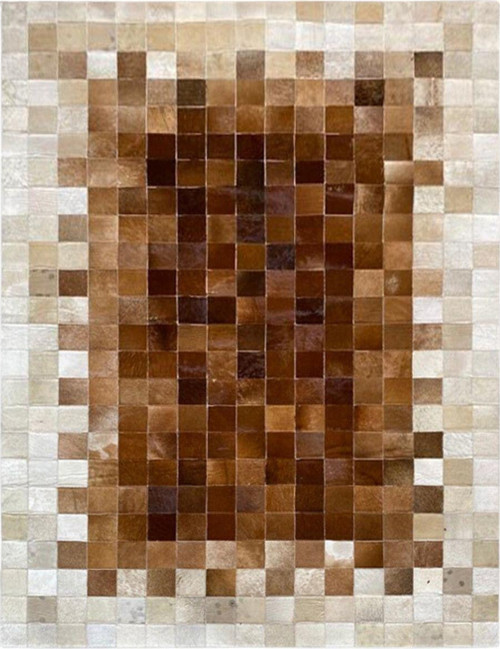Krem Kahverengi Renk Patchwork Deri Halı