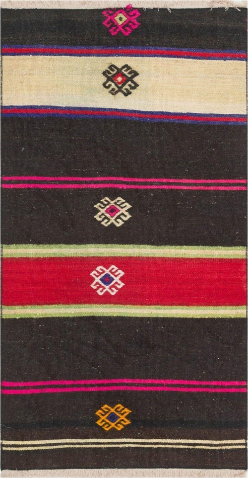 Gerçek El Dokuma Bej Kırmızı Renk Vintage Kilim