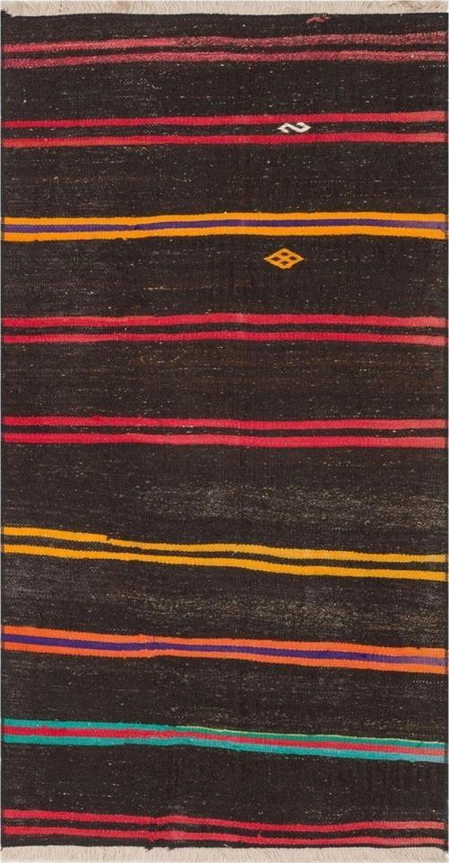 El Dokuma Kırmızı Rengi Çizgili Vintage Kilim