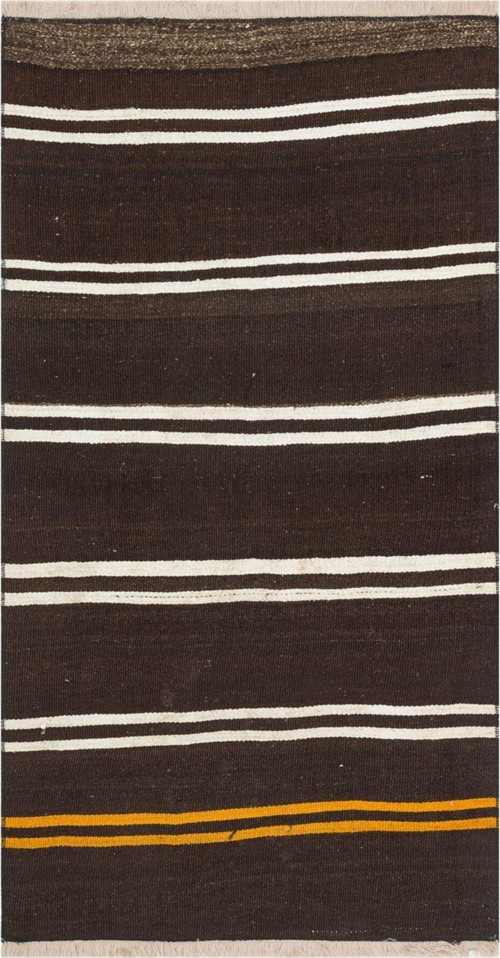 Krem Sarı Rengi El Dokuma Vintage Kilim