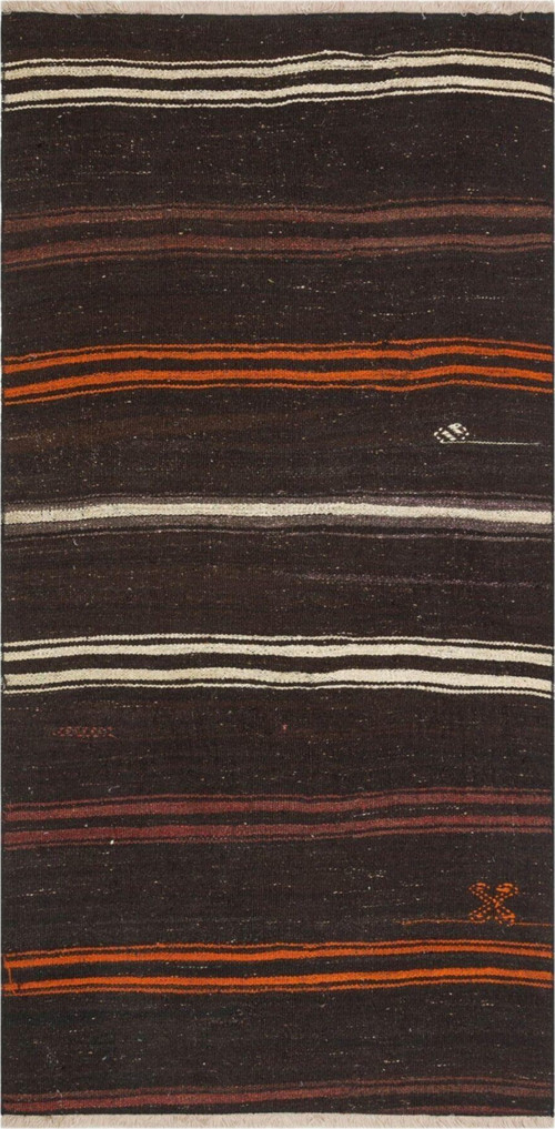 Gerçek El Dokuma Beyaz Turuncu Çizgili El Dokuma Vintage Kilim