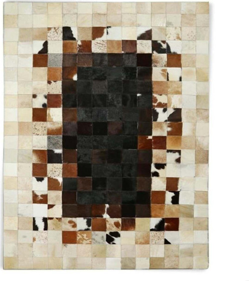 Kahverengi Krem Rengi Patchwork Deri Halı