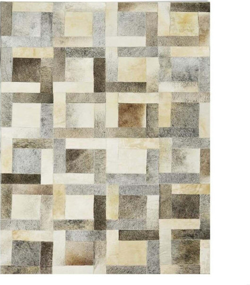 Gri Krem Siyah Rengi Patchwork Deri Halı