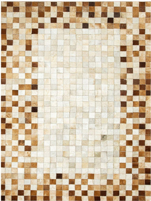 Kahverengi Krem Rengi Patchwork Deri Halı