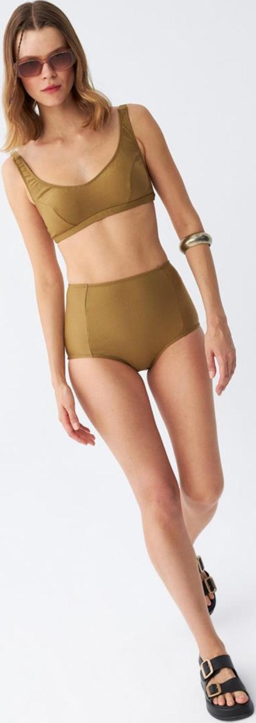 Kadın Basic Hardal Pedli Yüksek Bel Bikini Takımı