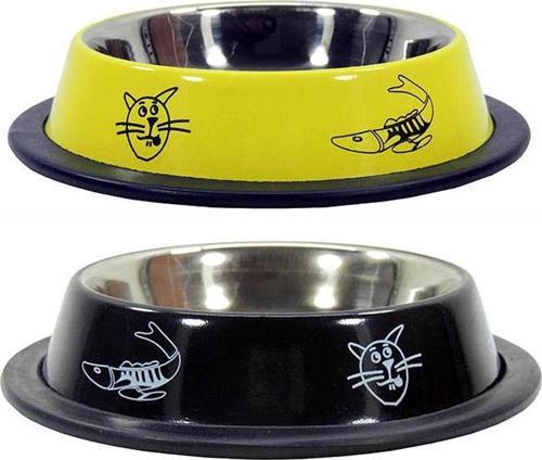 Ankur 8 Oz Kedi ve Balık Desenli Çelik Mama Kabı 12 cm (1 ADET)