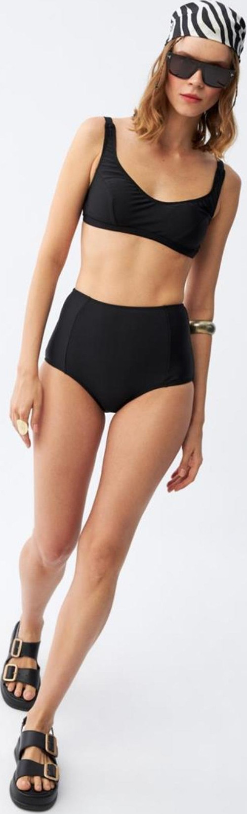 Kadın Siyah Pedli Kare Yaka Yüksek Bel Bikini Takımı