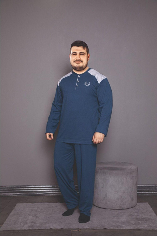 Erkek Mint Battal Beden Uzunkol Pijama Takımı