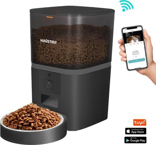 QQ005 Akıllı Kedi Köpek Otomatik Mama Kabı , Wifi , Sesle Çağırma, 480P Kamera, 6lt Hazne, Metal Kase, Siyah