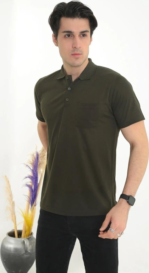Baba Büyük Beden Düz Renk Tişört Polo Yaka Cepli