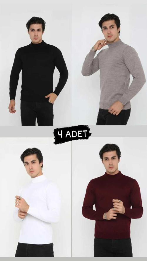 Erkek 4'Lü Paket Özel Boğazlı Kazak