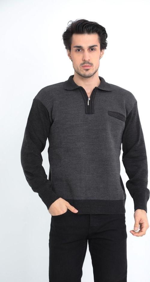 Baba Fermuar Yaka Sonbahar - Kış Kalın Erkek Kazak