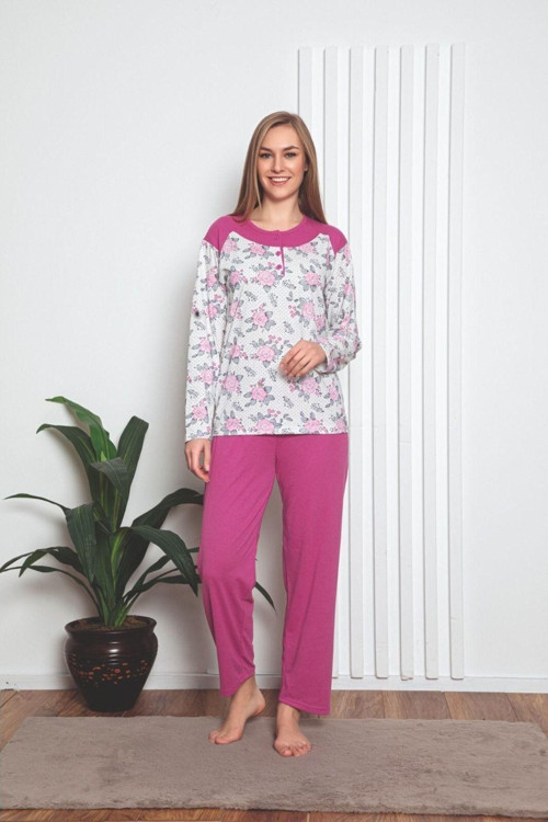 Kadın Pijama Takımı Çiçek Desenli Uzun Kollu