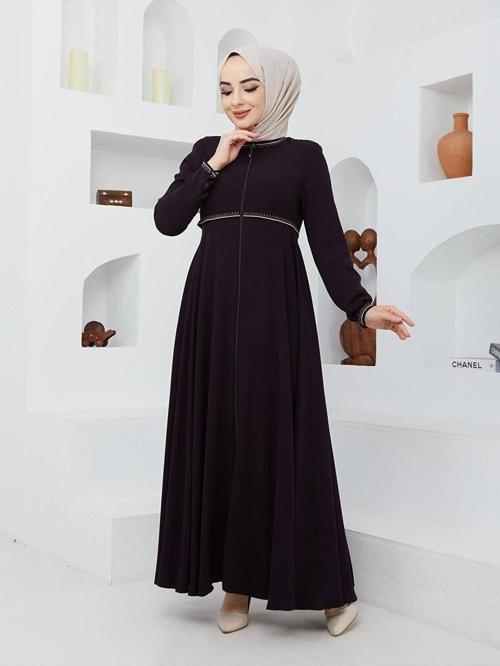 Yazlık Mevlana Model Kol Ve Beli Desenli Kloş Ferace Pardesü