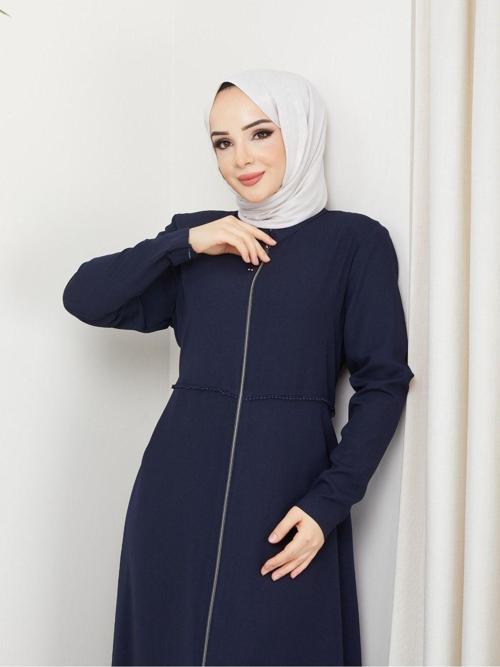 Kadın Yazlık Mevlana Model Beli Nakışlı Kloş Medine Ipeği Ferace/Pardesü