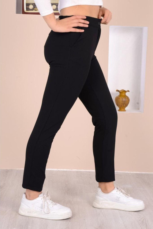 Kadın Beli Lastikli Kumaş Pantolon Bilek Boy