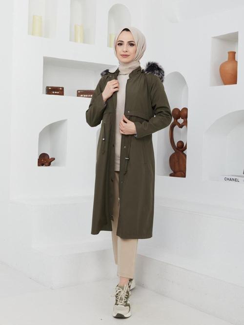 Kadın İçi Tam Kürklü Su Ve Rüzgar Geçirmez Bondik Mont Ve Kaban