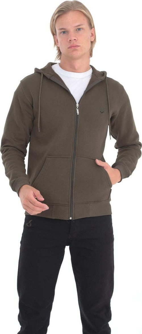 Erkek Siyah Kapşonlu Yaka Şardonlu 2 Iplik Fermuarlı Sweatshirt