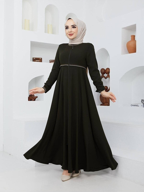 Yazlık Mevlana Model Kol Ve Beli Desenli Kloş Ferace Pardesü