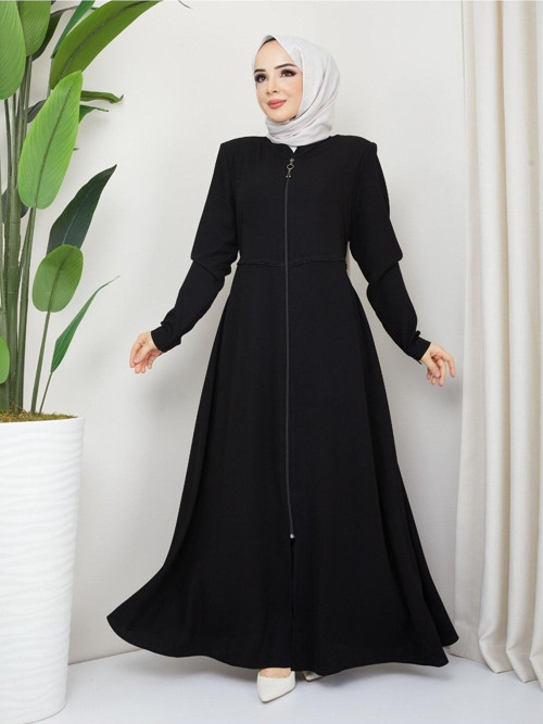 Kadın Yazlık Mevlana Model Beli Nakışlı Kloş Medine Ipeği Ferace/Pardesü