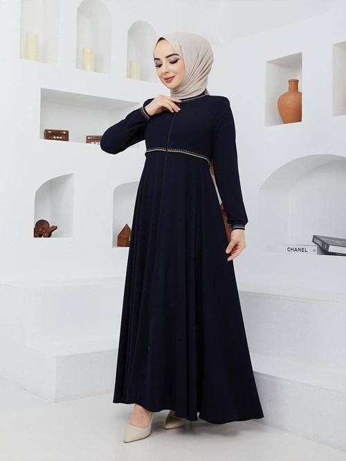 Yazlık Mevlana Model Kol Ve Beli Desenli Kloş Ferace Pardesü