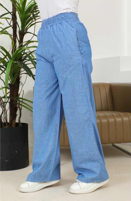 Yeni Sezon İnce Yazlık Beli Lastikli Bol Paça Kot Pantolon