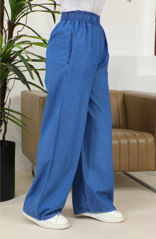 Yeni Sezon İnce Yazlık Beli Lastikli Bol Paça Kot Pantolon