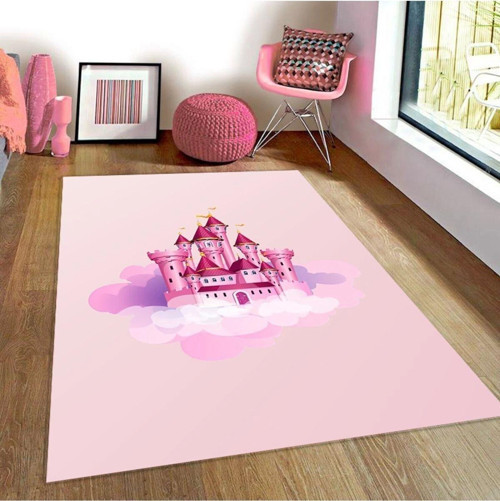 Makinede Yıkanabilir Leke Tutmaz Pembe Pvc Deri Kaymaz Taban Şato Kız Çocuk Saçaksız Halı H7203