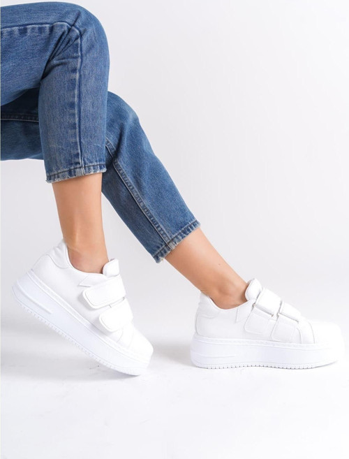 Valencıa Bağcıksız Cırt Cırtlı Ortopedik Taban Kadın Sneaker Spor Ayakkabı Cbt - Beyaz
